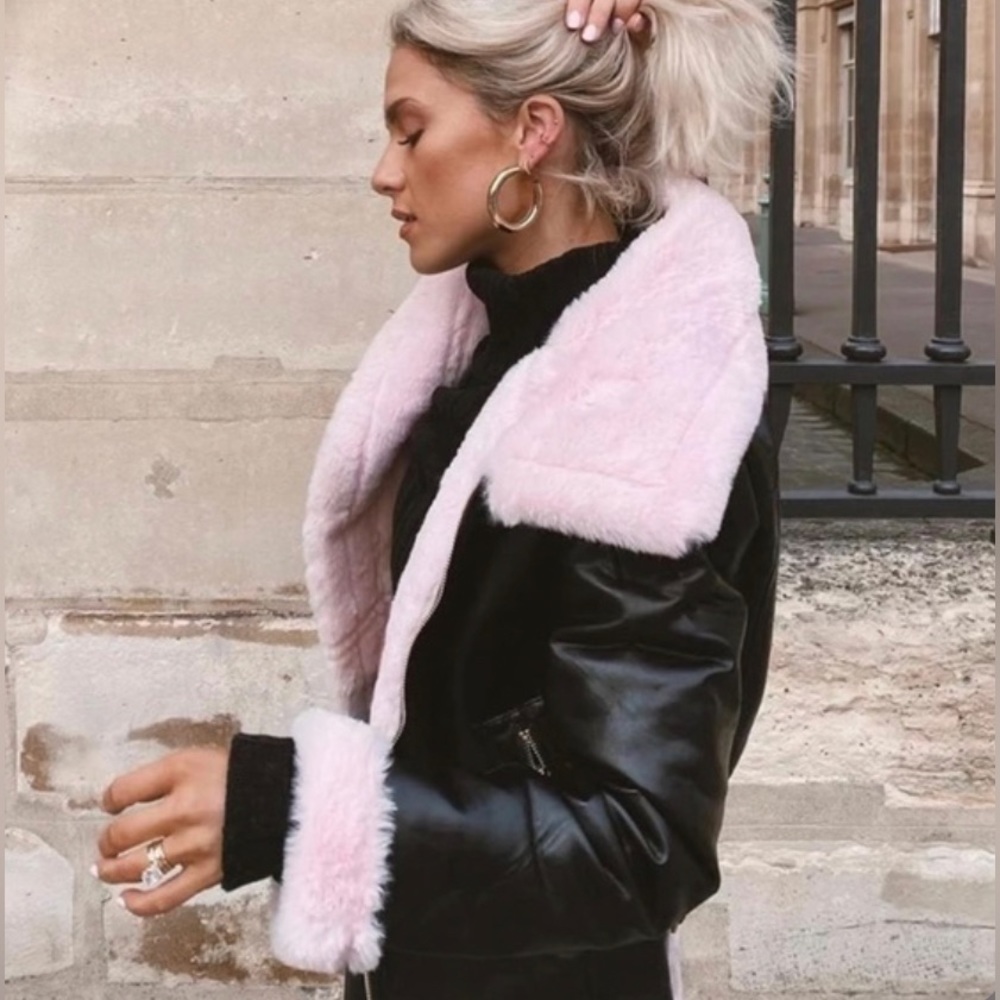Princess polly lioness brand pink fur leather jacket